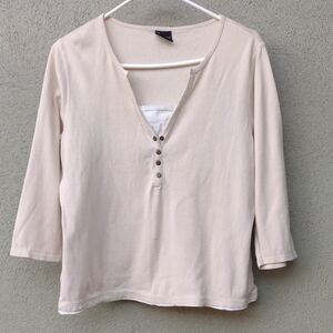 VTG Tribal Cream V-neck Henley Top XL